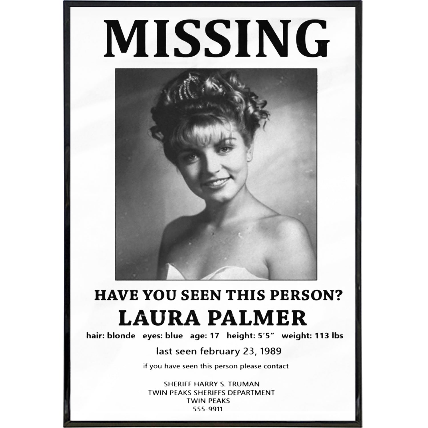 Twin Peaks Inspired Laura Palmer Missing Poster Print – The