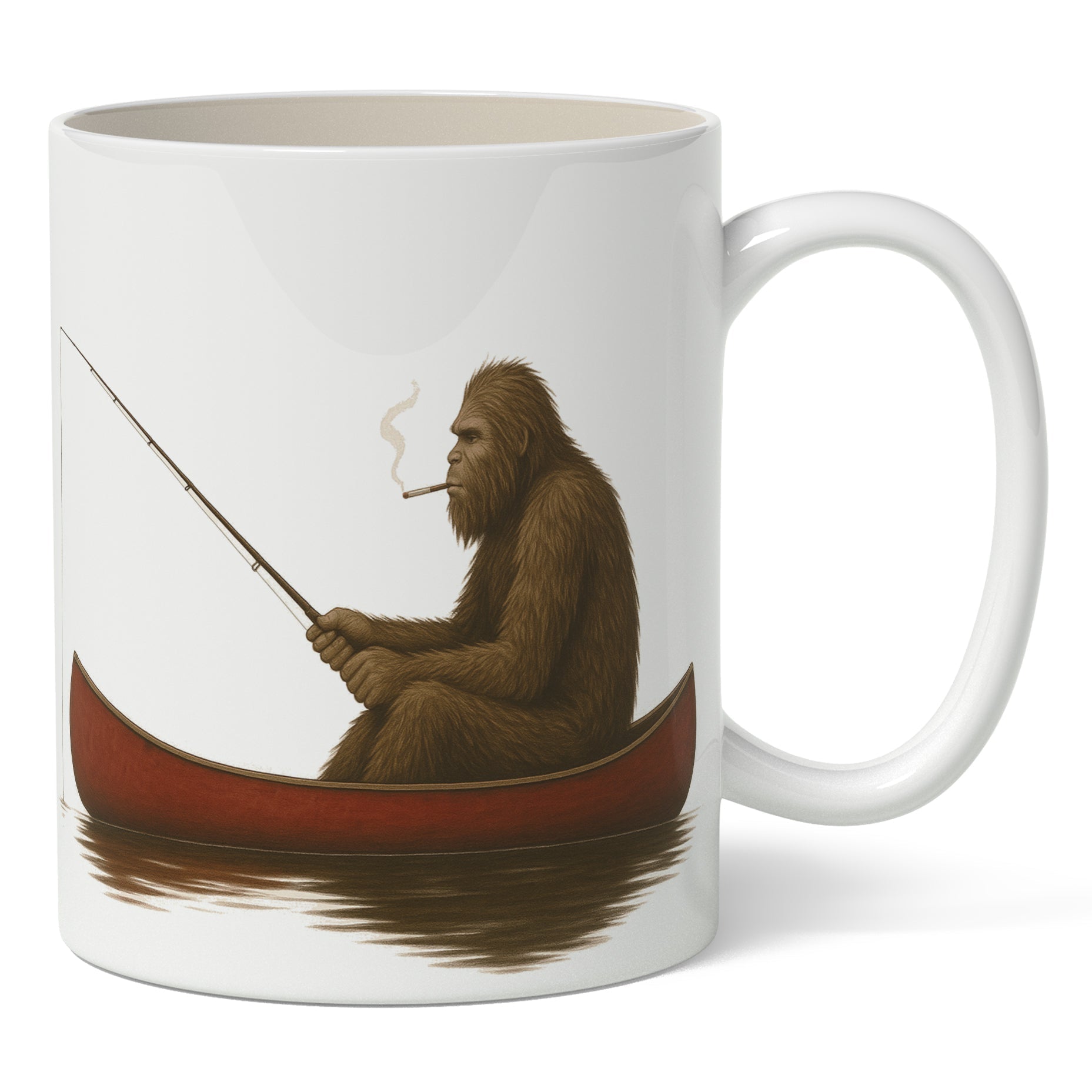 bigfoot coffee cup Bigfoot Fishing in a Canoe Mug