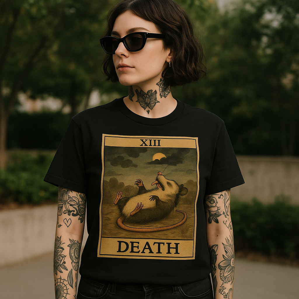 Possum Playing Death Tarot T-Shirt - Shady Front