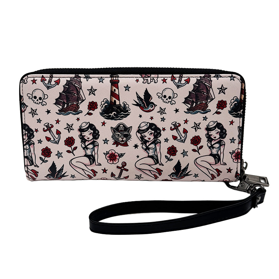 Wristlet with vintage tattoo design on a white background