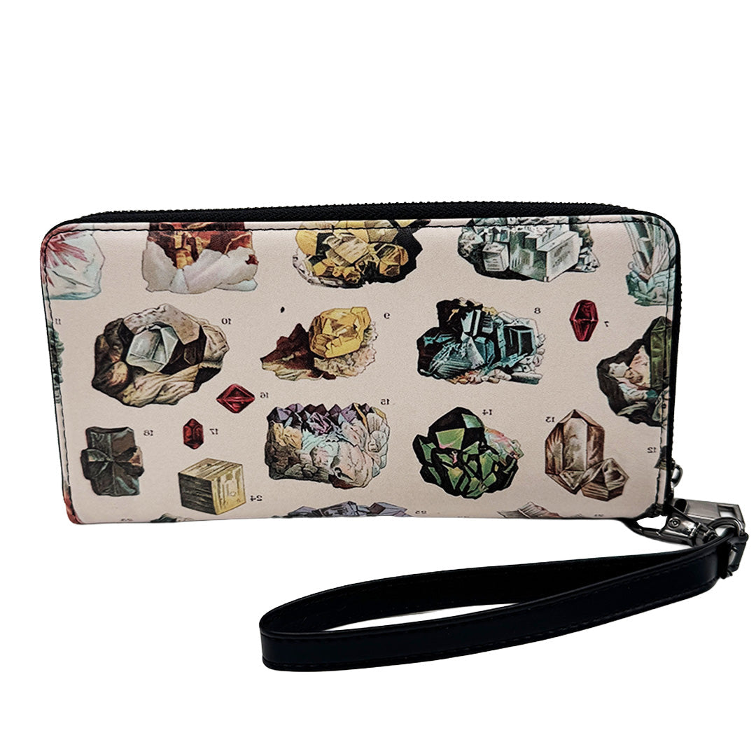 Wristlet with mineral and crystal pattern on a beige background
