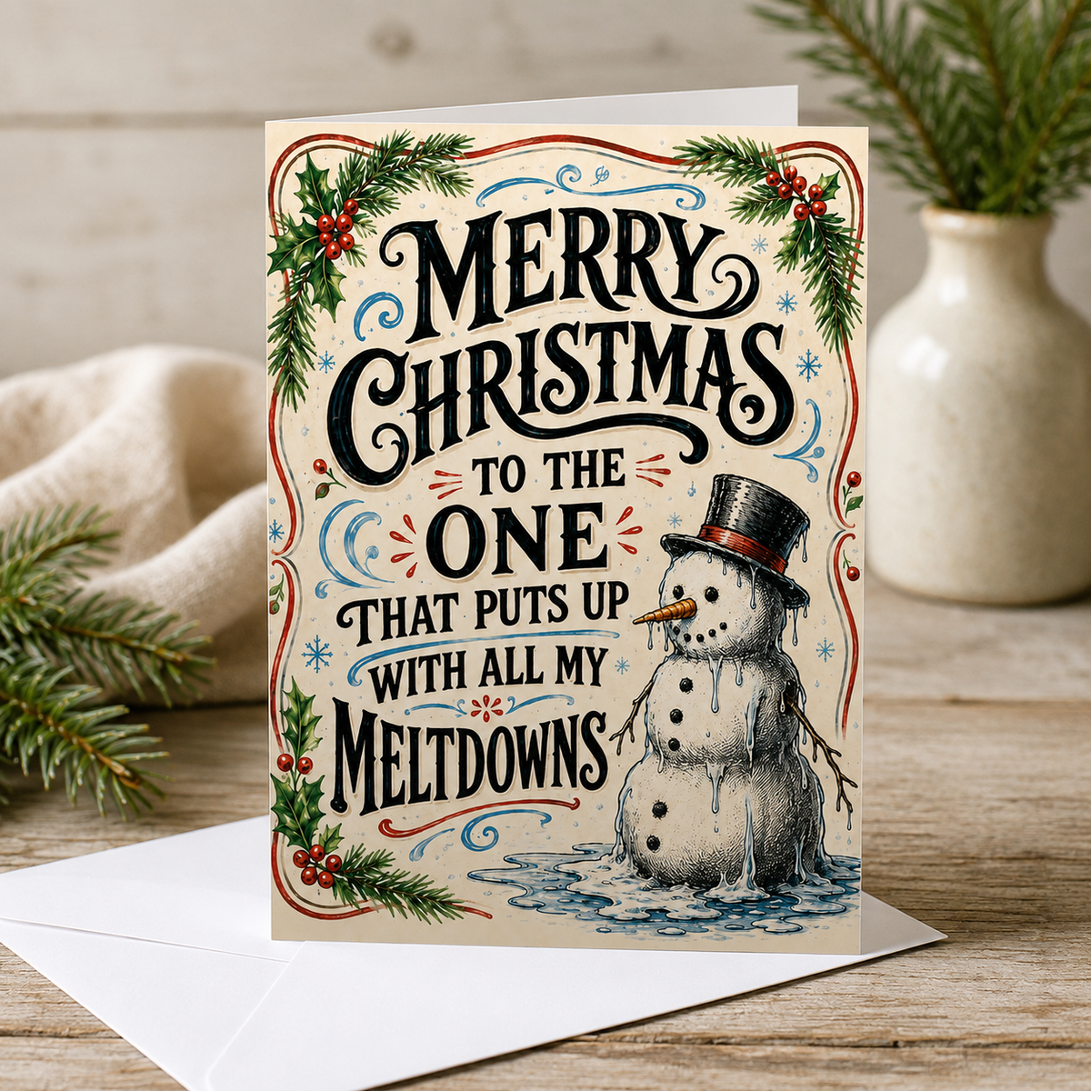 Puts Up With My Meltdowns Christmas Card - The Original Underground
