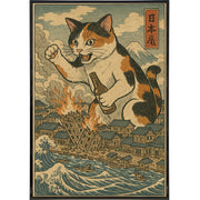 Cat Destroying City Ukiyo-E Original Poster Print - The Original Underground