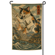 Cat Destroying City Japanese Ukiyo-E Garden Flag - The Original Underground