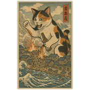 Cat Destroying City Ukiyo-E Sticker - The Original Underground