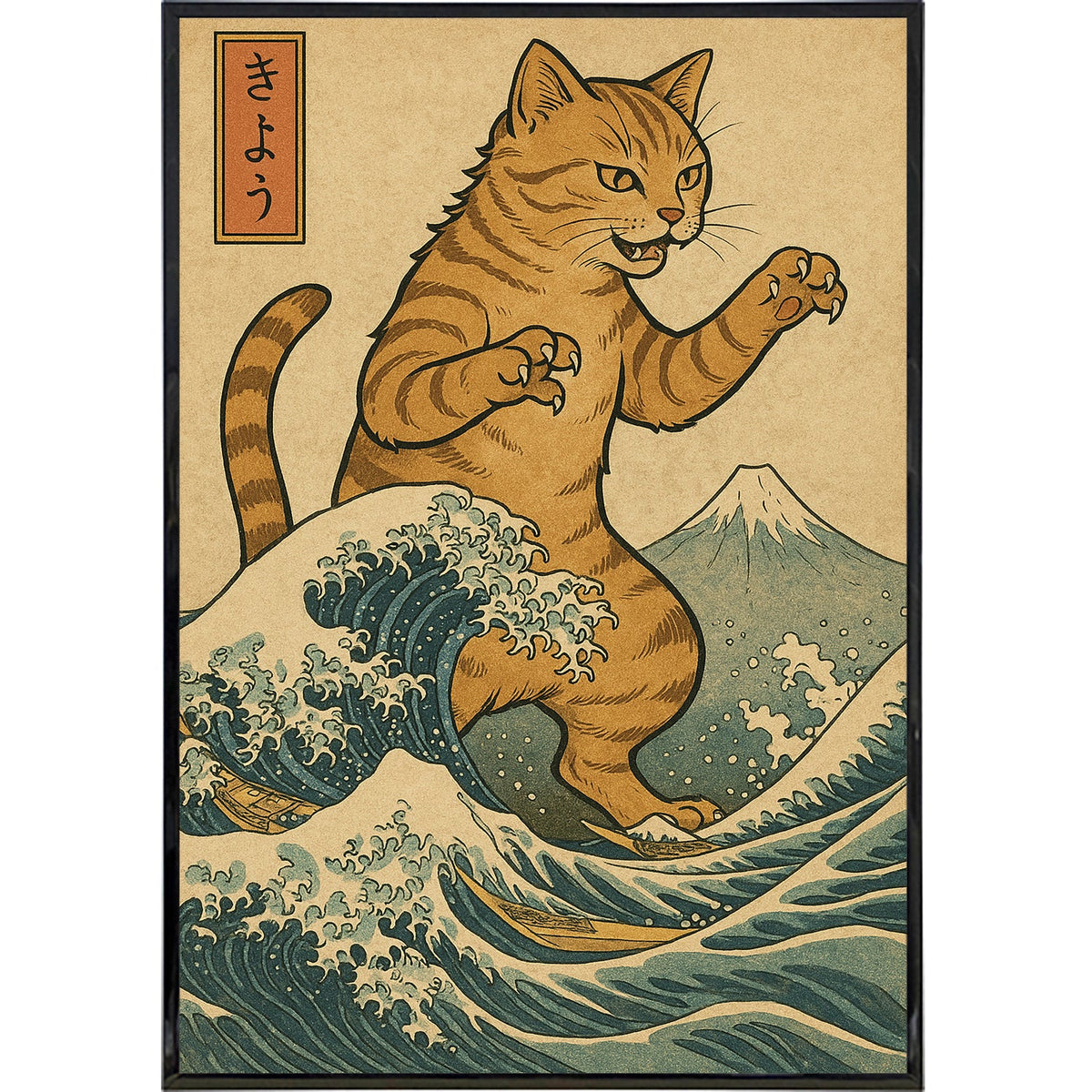 Catzilla Great Wave Poster | 11x17 Japanese Mashup Art – The Original ...