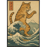 Catzilla in the Great Wave Off Kanagawa Poster Print - Shady Front