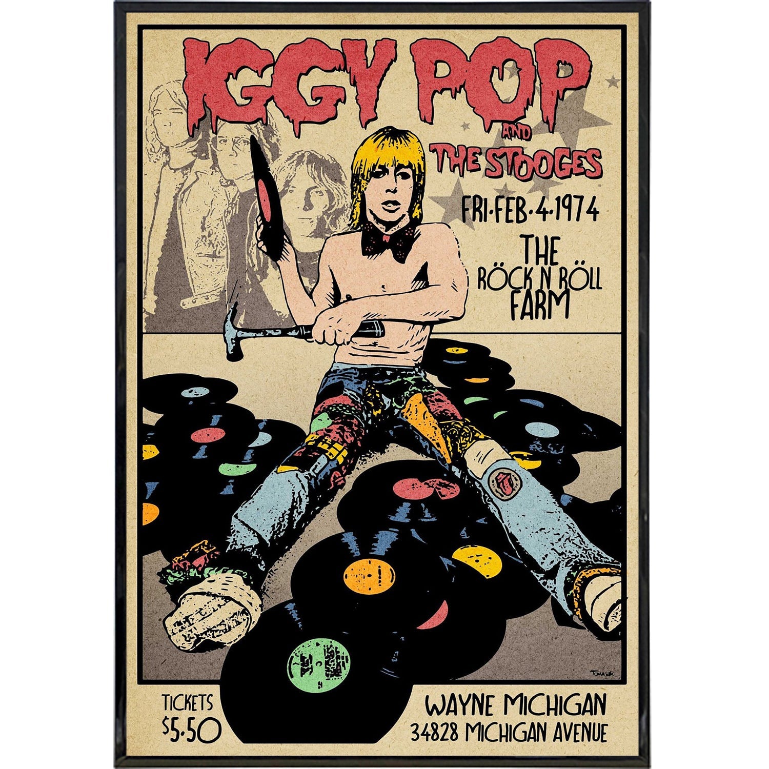 Iggy Pop and the Stooges 1974 Poster Print - Shady Front