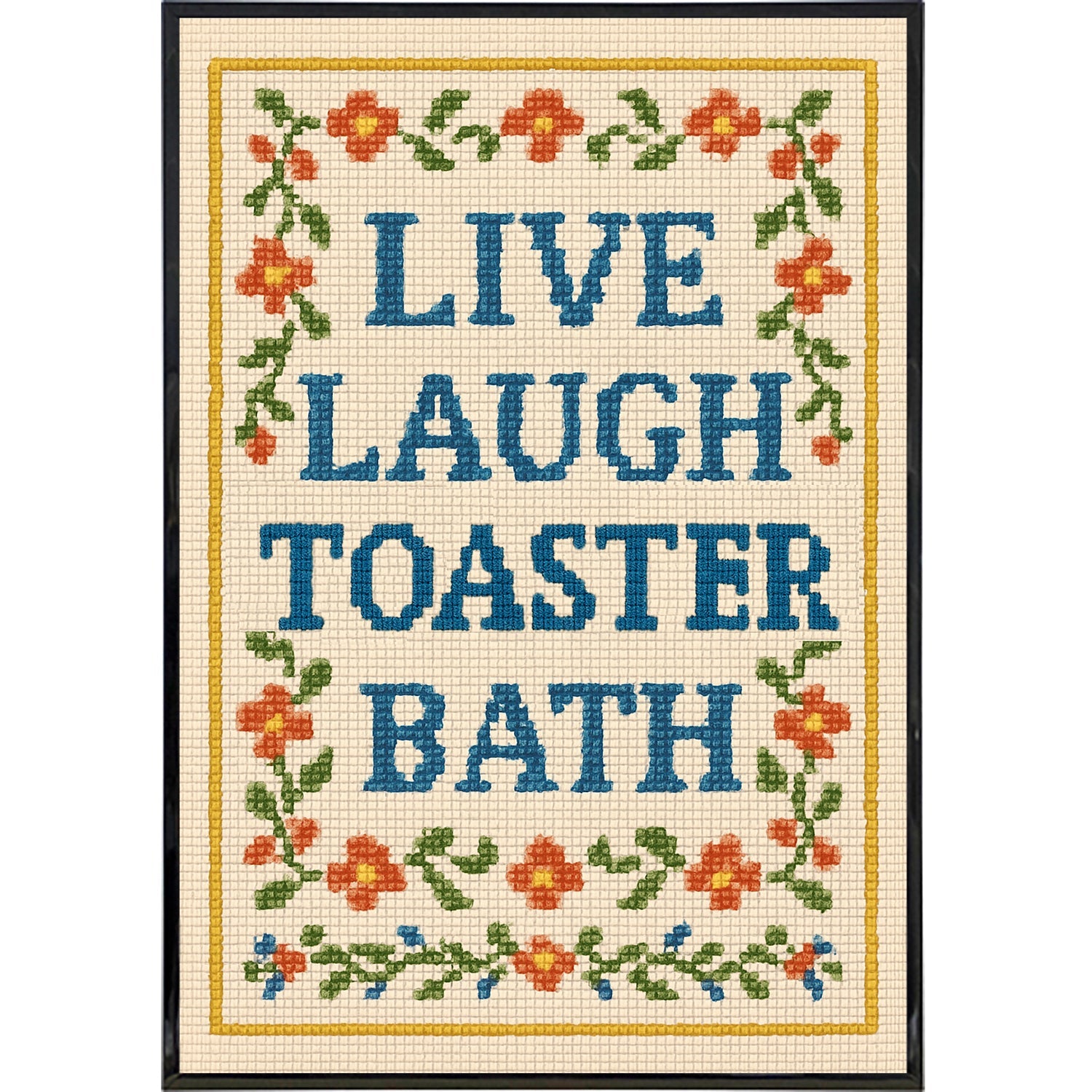 Live Laugh Toaster Bath Needlepoint Poster Print - The Original Underground