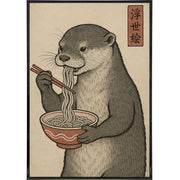 Otter Eating Noodles Japanese Ukiyo-e Style Poster Print - The Original Underground