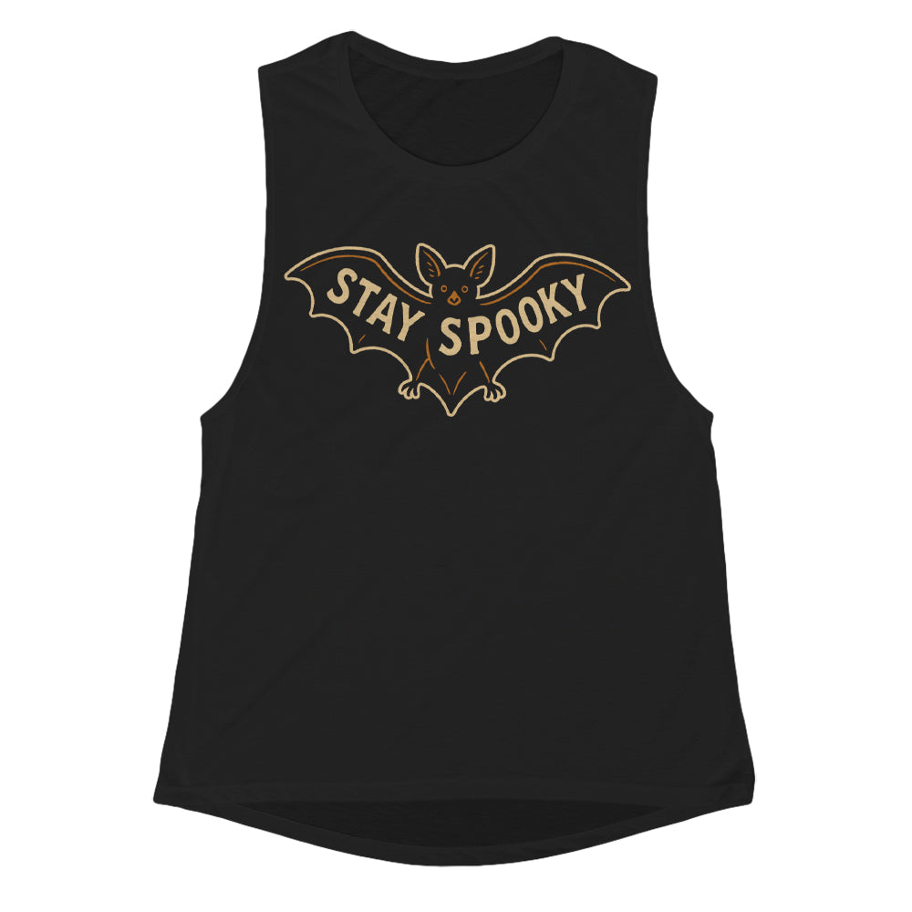 Black tank top with 'Stay Spooky' design on a white background