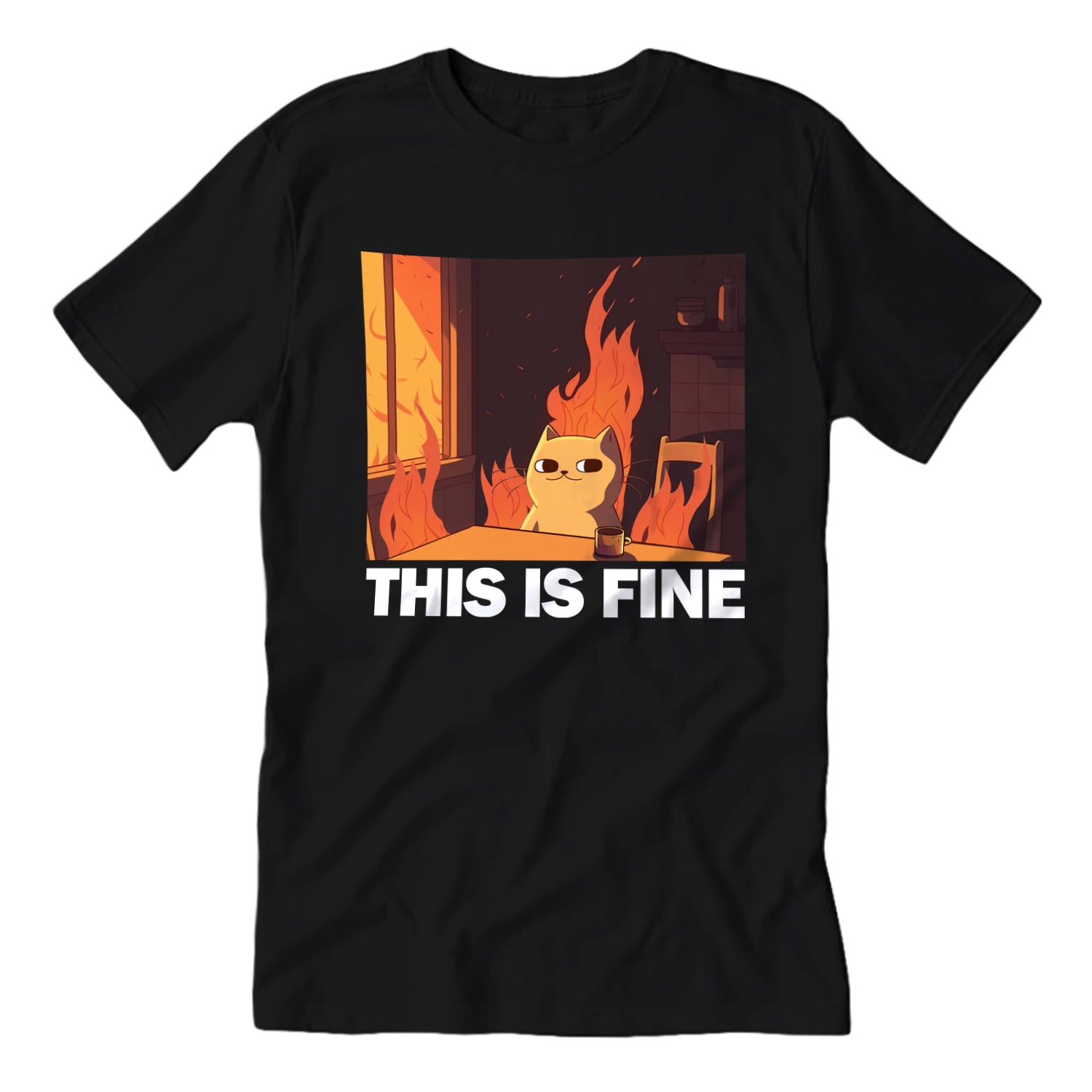 This Is Fine Cat T-Shirt - Shady Front
