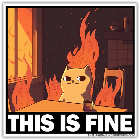 This Is Fine Cat Sticker - The Original Underground / theoriginalunderground.com
