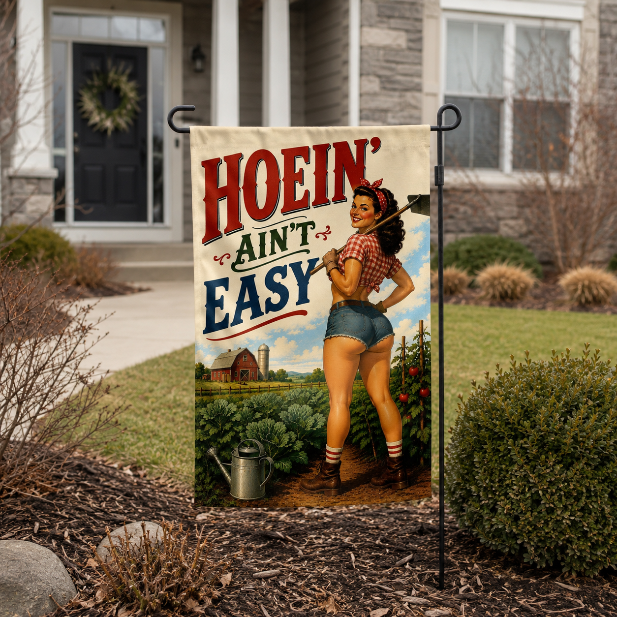 Hoeing Ain't Easy Garden Flag - The Original Underground