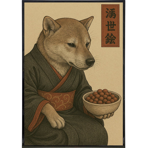 Dog Contemplating Kibble Japanese Ukiyo - e Style Poster Print - The Original Underground