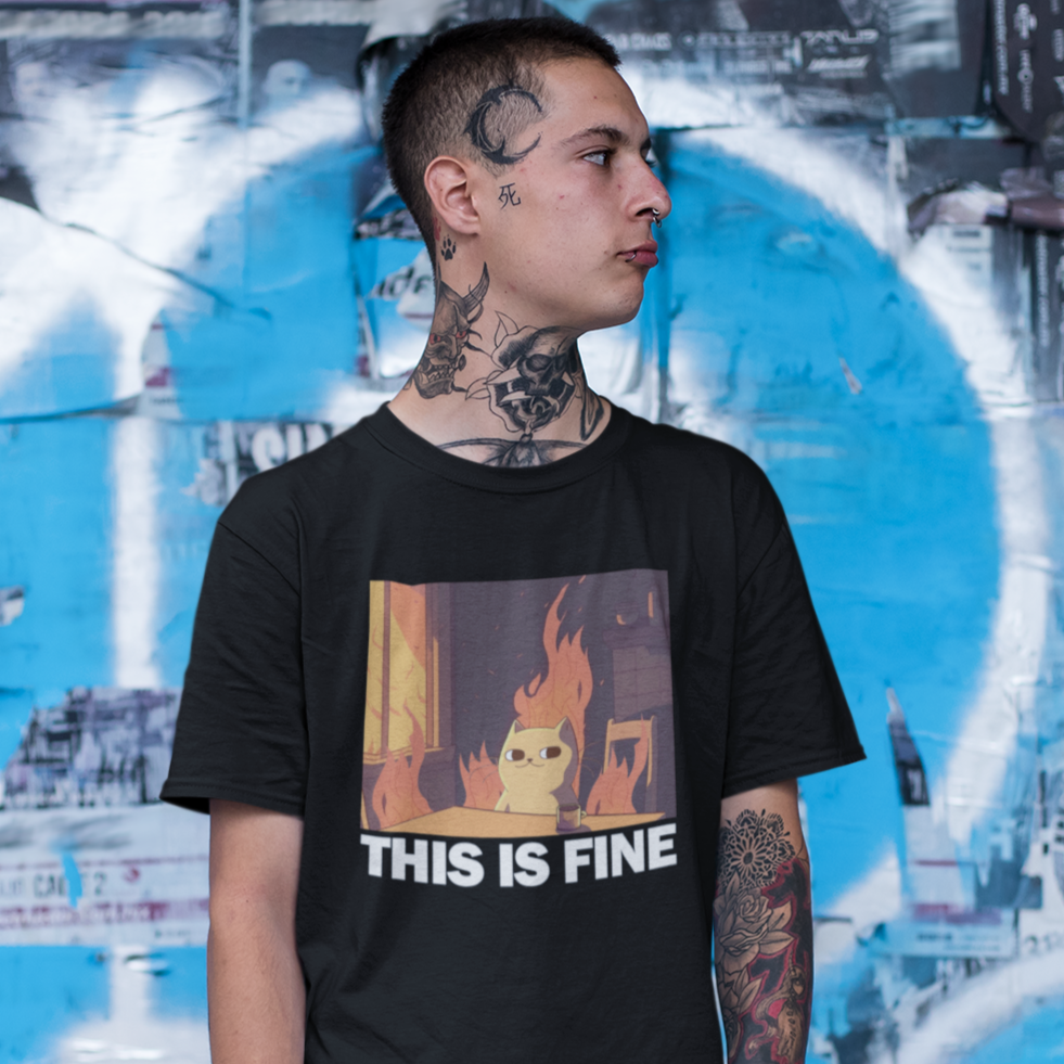 This Is Fine Cat T-Shirt - Shady Front