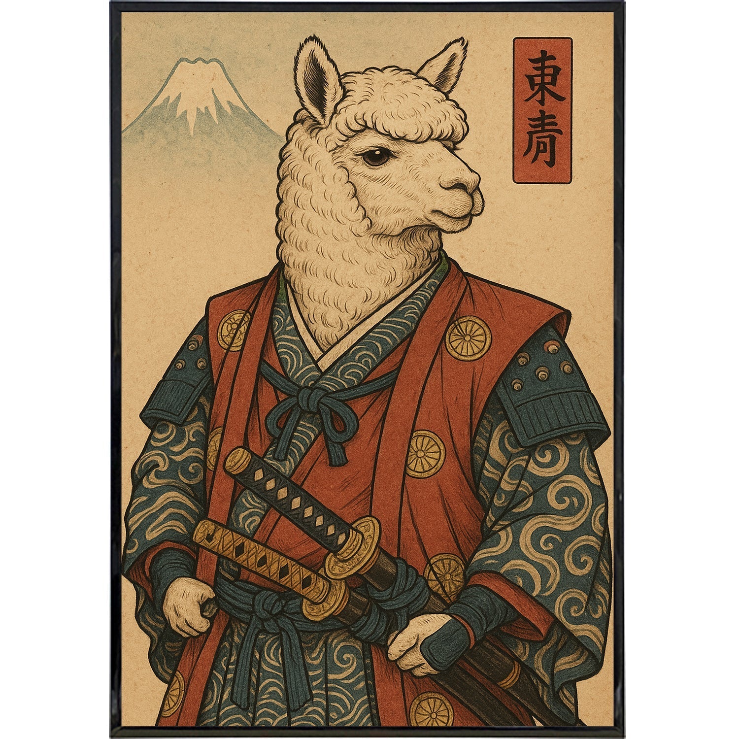 The Alpaca Samurai Japanese Ukiyo-e Style Poster Print | The Original  Underground, image size:1500x1500